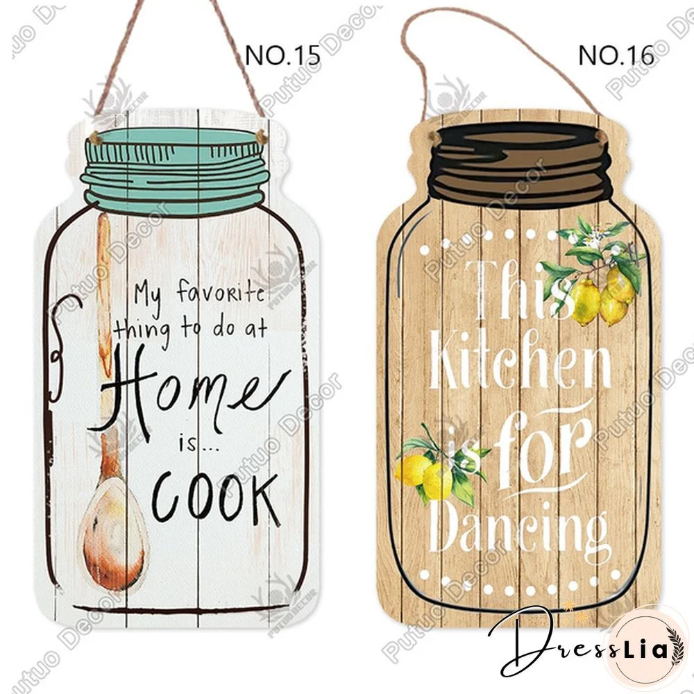 Putuo Decor-Kitchen Mason Jar Shape Plaque Wooden Signs for Rustic Kitchen Home Wall Decor（4.5"&times;8.3"）