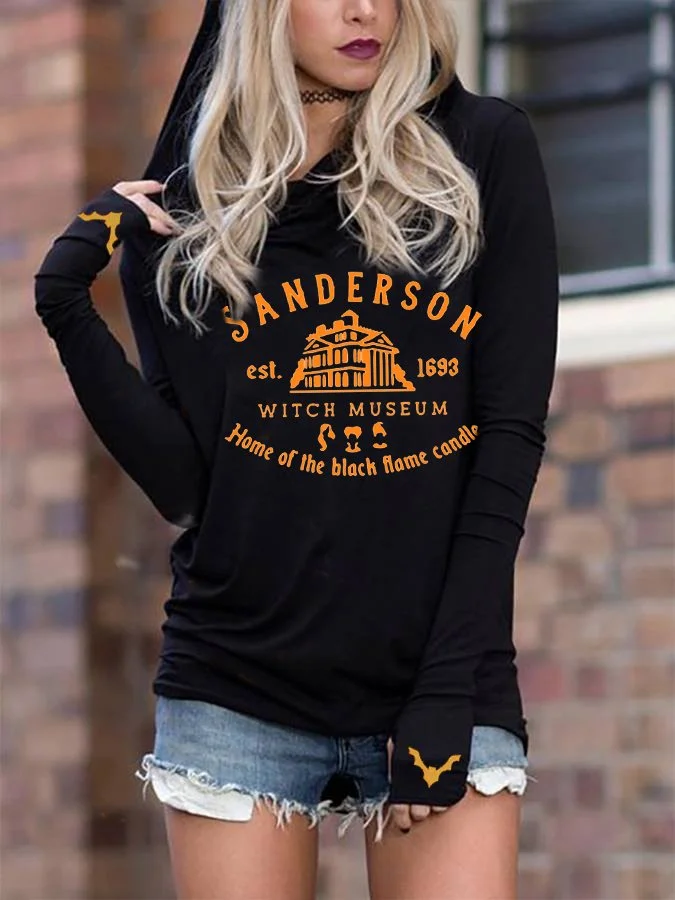 Women's Sanderson Witch Museum Home of The Black Flame Candle Est.1693 Funny Halloween Hoodie