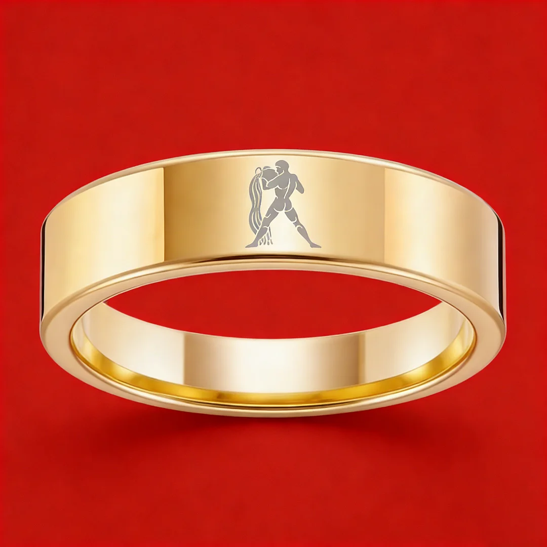 Flat Aquarius Tungsten Wedding Band Tungsten Ring Gold Comfort fit for Womens or Mens 4MM 6MM 8MM
