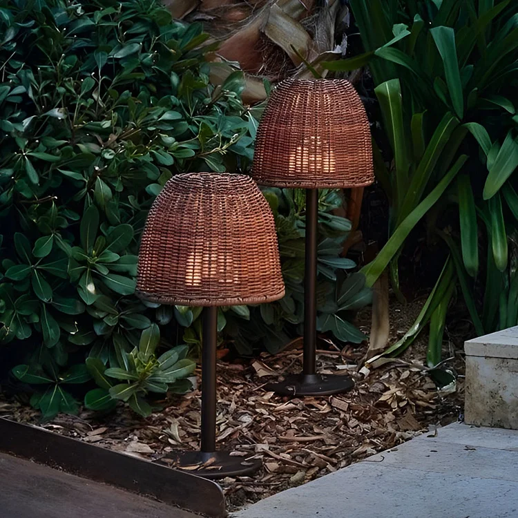 Hand-woven Rattan Waterproof Modern Outdoor Floor Lamp Garden Lights