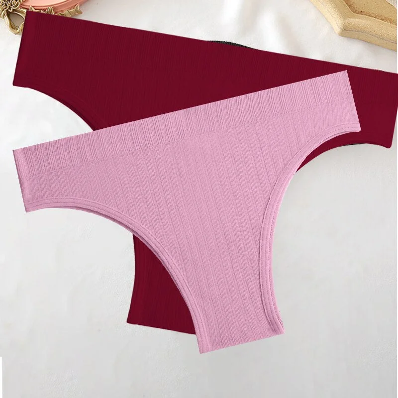 FINETOO 2PCS/Set M-XL Women Seamless Pantys 9 Solid Colors Sexy Brazilian Panties  Midi-Waist Underpants For Girls Fashion Thong