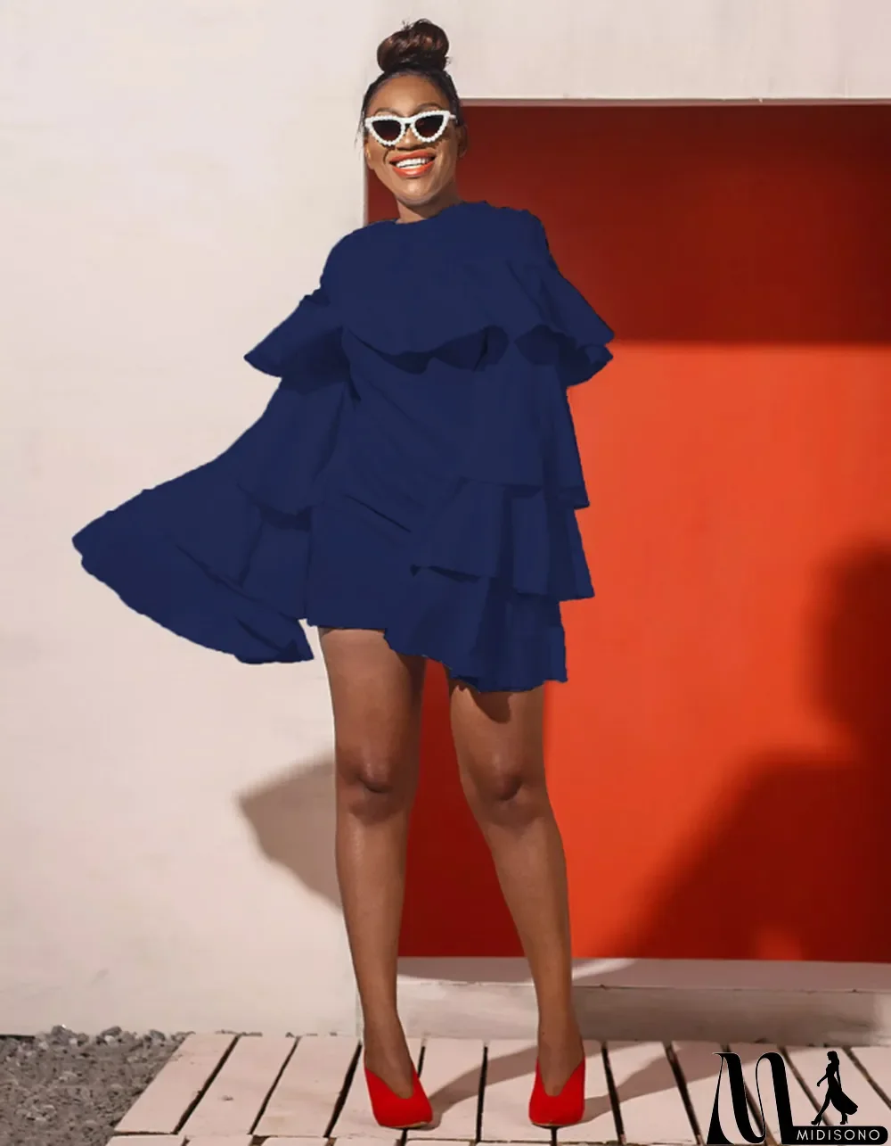 MidiSono - Sexy Ruffles Long Sleeves Bodycon Mini Dress