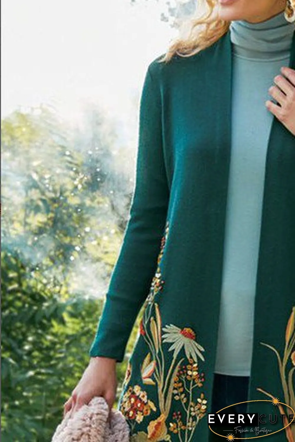 Vacation floral autumn polyester natural mid-weight daily plus size long sleeve jacket