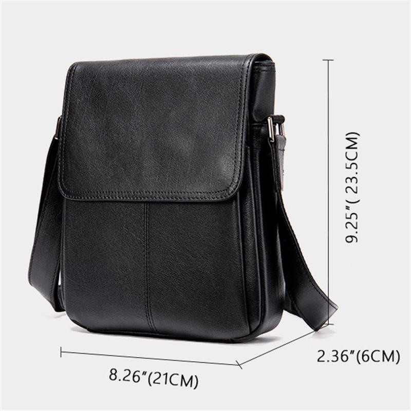 Black Single Tone Foldover Top Adjustable Sling Soft Leather Messenger Bag