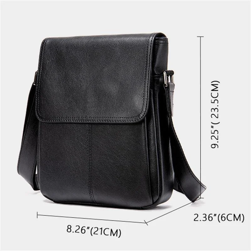 Black Single Tone Foldover Top Adjustable Sling Soft Leather Messenger Bag