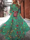 Floral-Print Puff Sleeves Bohemia Maxi Dress