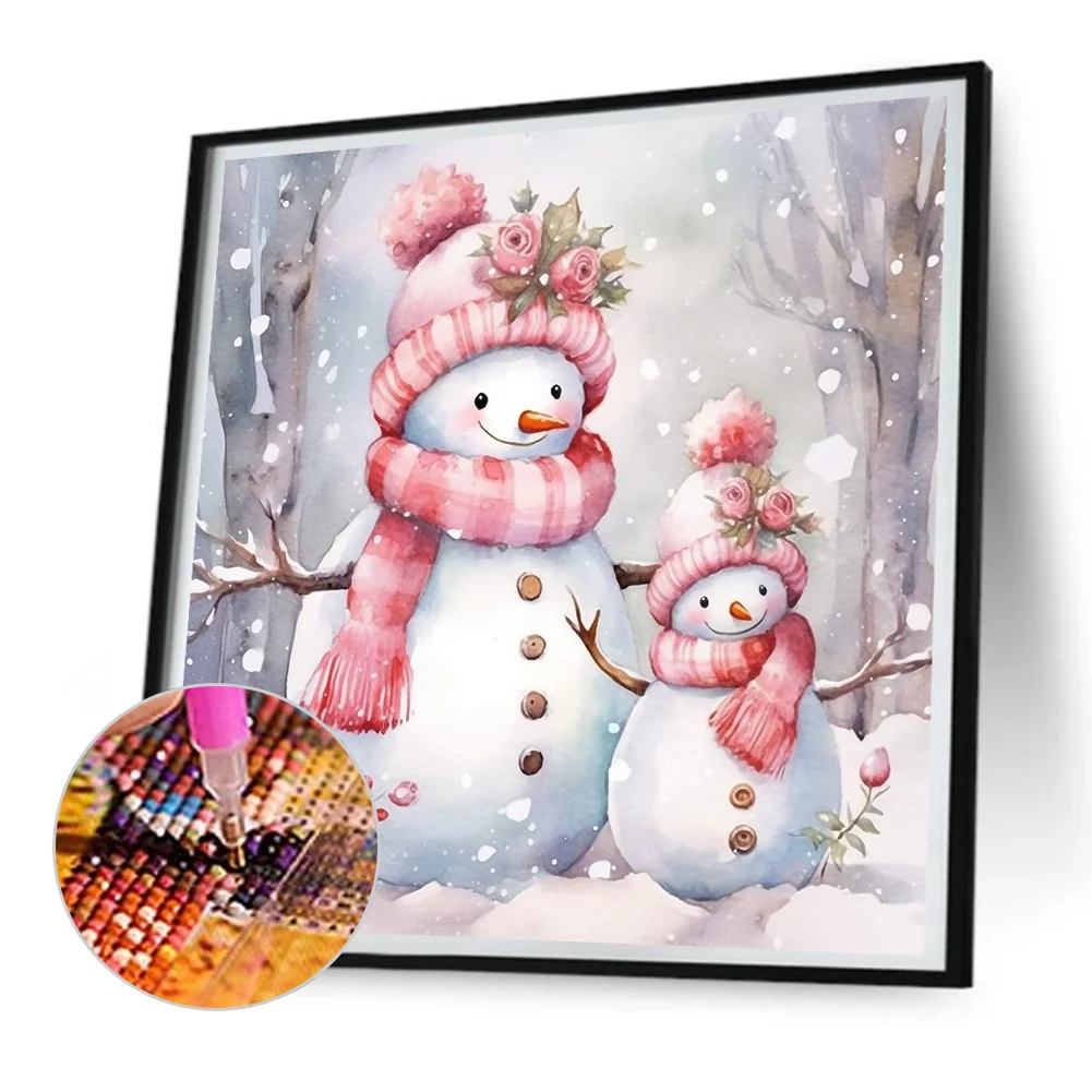 Diamond Painting - Full Round Drill - Pink Snowman(Canvas|30*30cm)