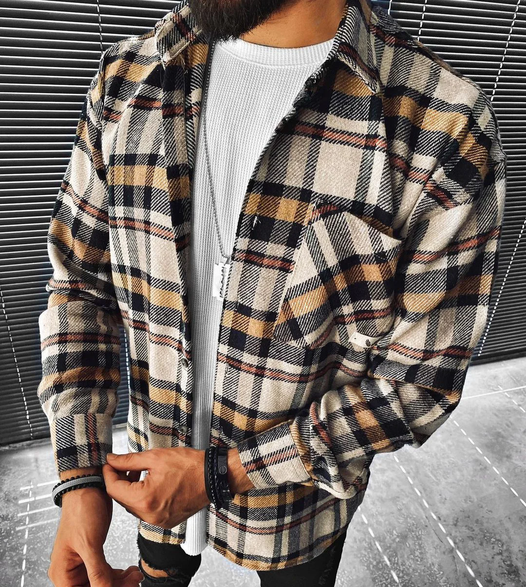 Street Fashion Plaid Texture Casual Jacket、、URBENIE