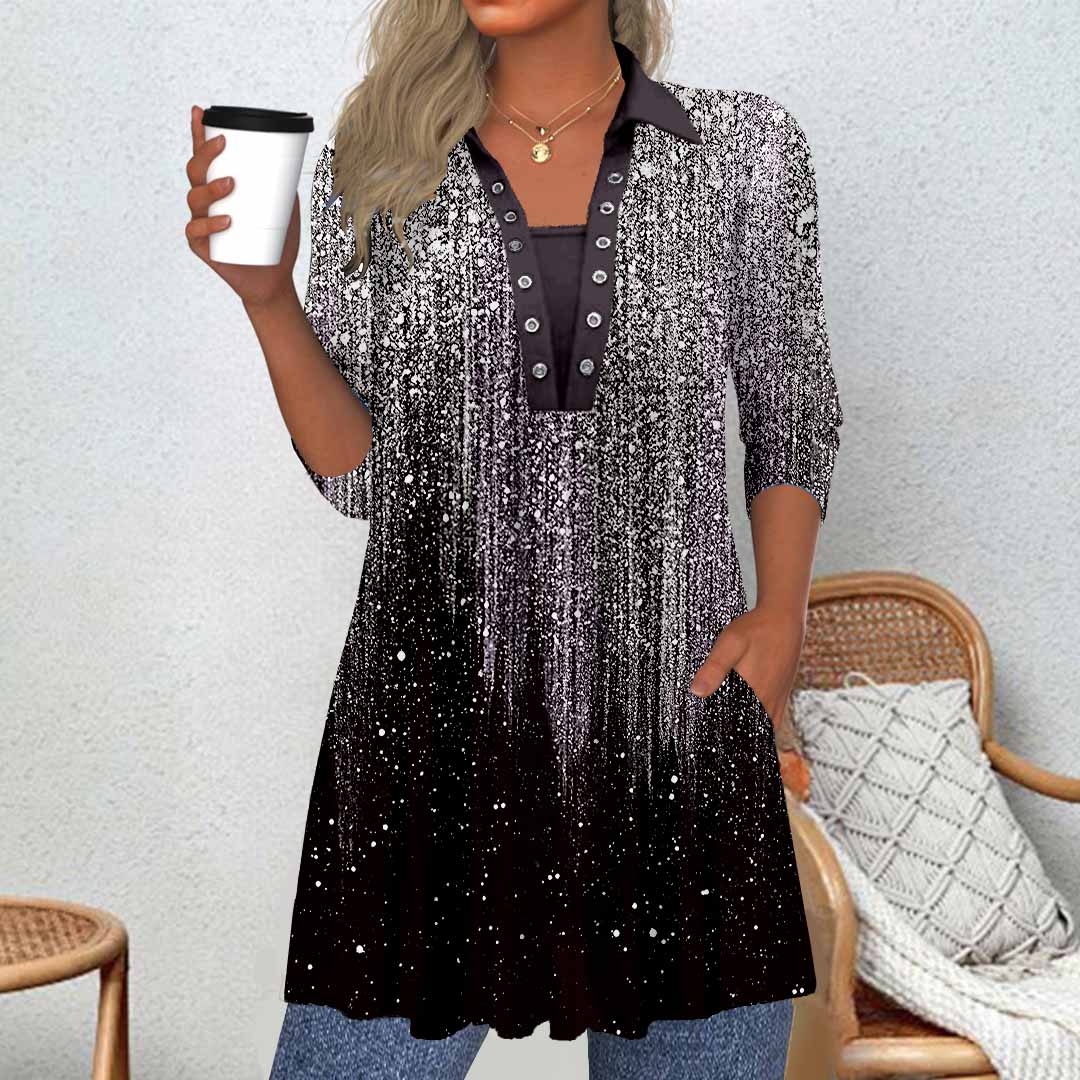 Women Long Sleeve V-neck Graphic Floral Printed Top