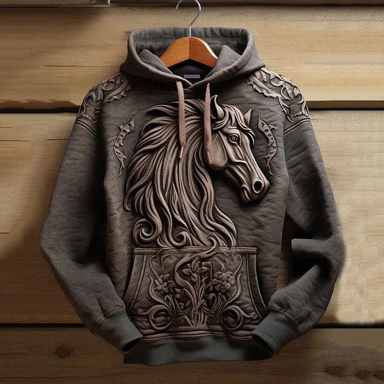 Comstylish Vintage Western Horse Print Hoodie