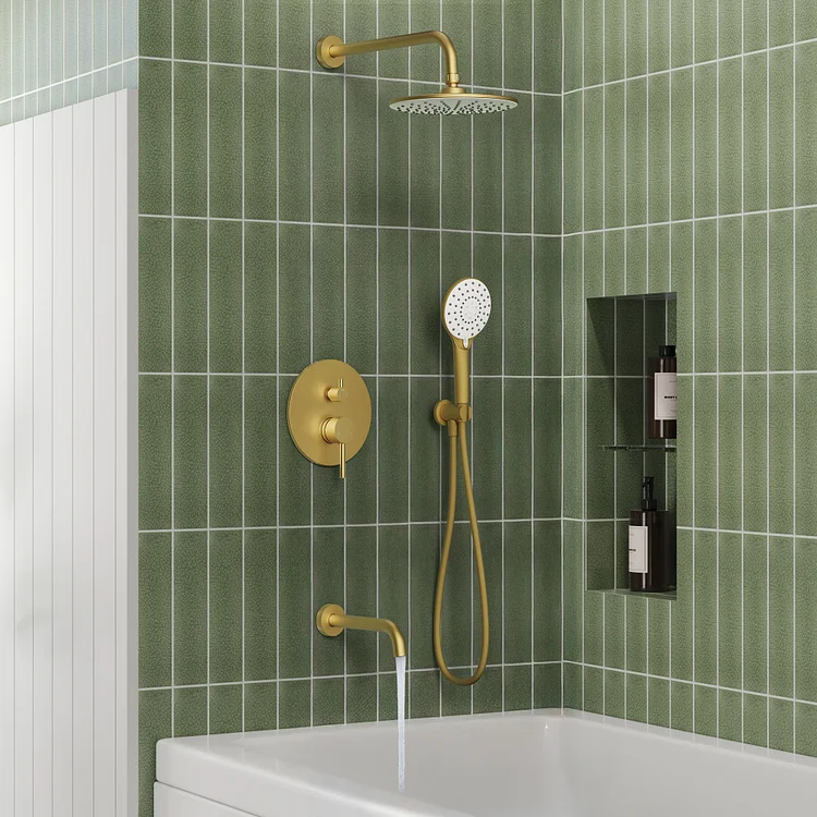 EVERSTEIN SFS-1076-GD9 - August New Release: 9-Inch 3-Function Matte Black Shower System with Handheld and Tub Spout