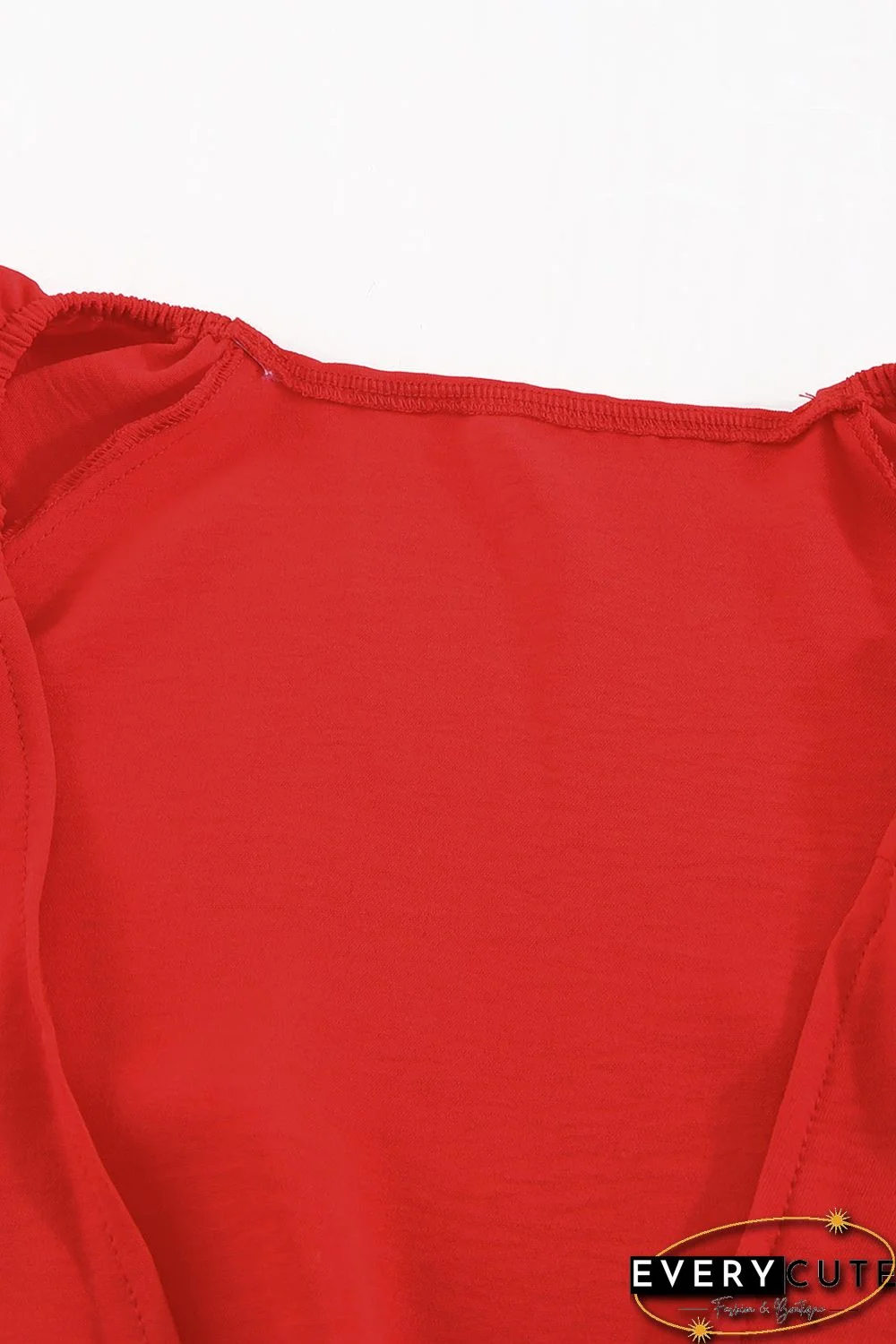 Red Tie Knot Puff Long Sleeve Romper