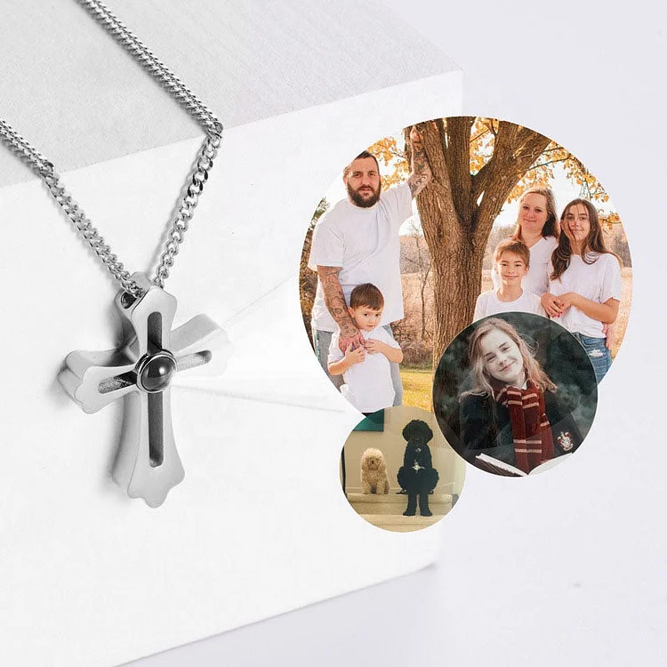 Photo Cross Projection Couple Necklace