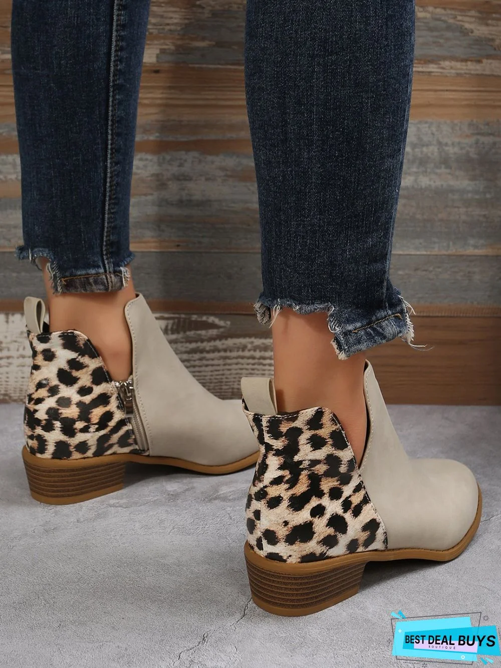 Leopard Khaki Casual Ankle Boots
