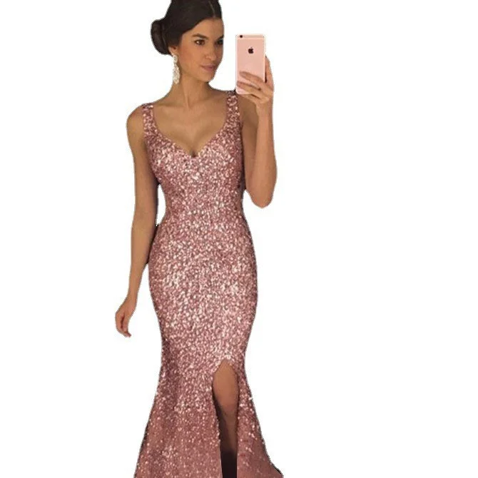 Uveng Uveng New Women's Clothing Wish Dunhuang Sexy Deep V Sling Dress Body-Body Slings Showing Thin Dress