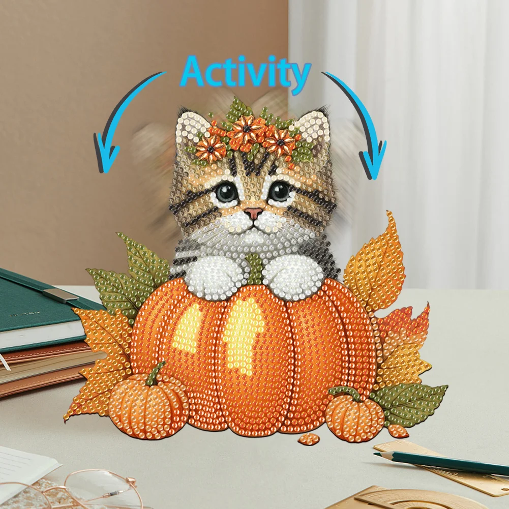 2D Flat Cat DIY Shaking Head Cat Pumpkin Diamond Painting Desktop Decorations