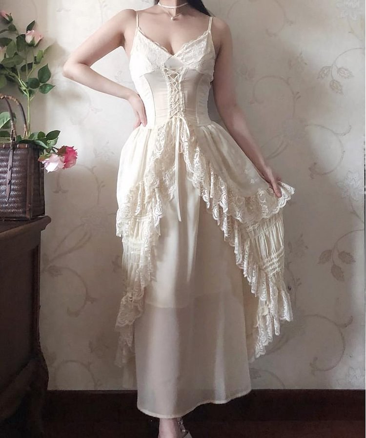 Fairy Tales Aesthetic 1900s Style Lace Suspender Vintage Dress FINAL SALES QueenFunky