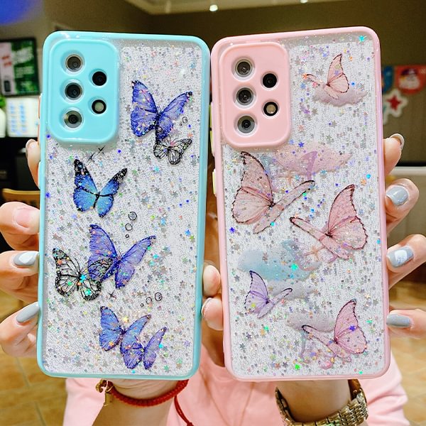 Glitter Butterfly Transparent Samsung Case