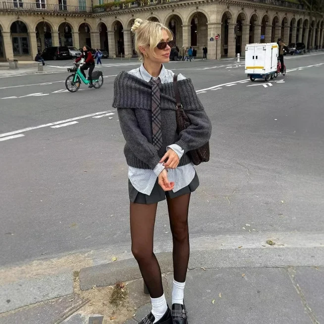 Nigikala Nigikala Women's Clothing INS Burst Temperament Simple Word Shoulder Long-Sleeved Sweater Top Loose