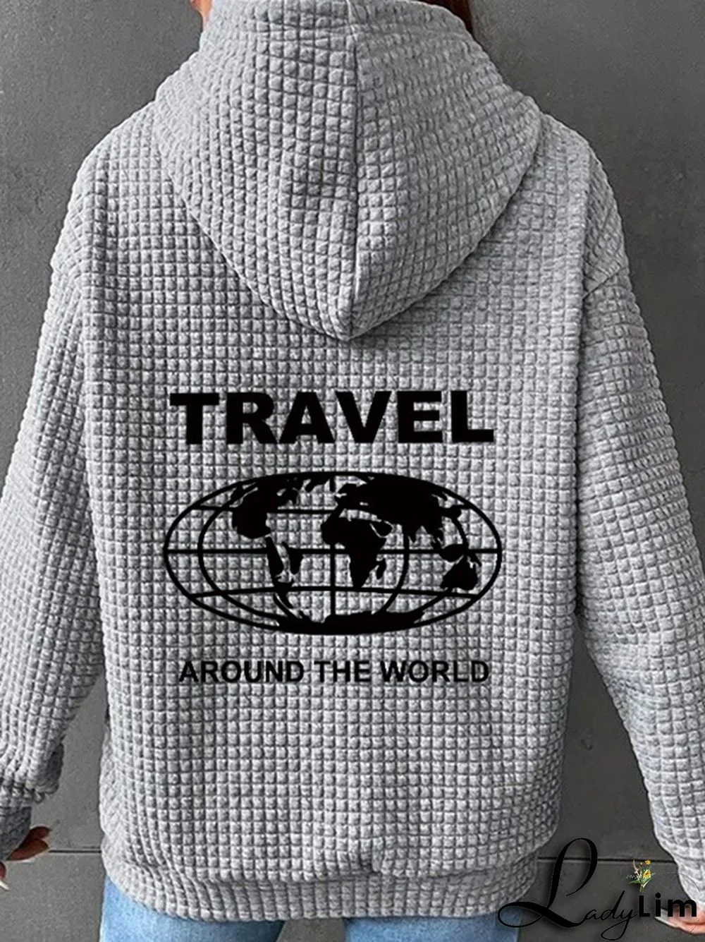 Waffle Letter Print Oversized Hoodie
