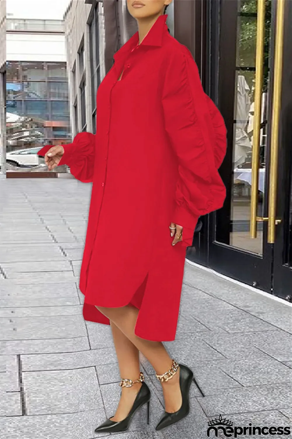 White Fashion Casual Solid Slit Turndown Collar Long Sleeve Shirt Dress