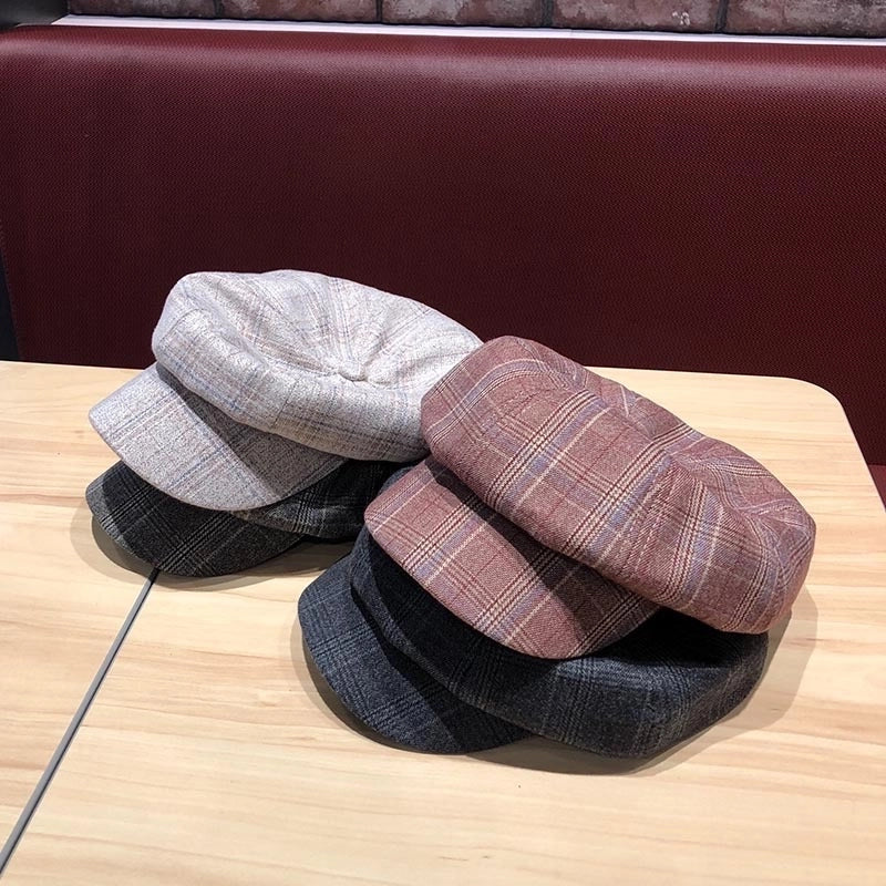 Women’s Lady Plaid Curved Eaves Newsboy Cap