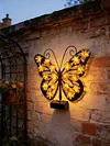 Solar Powered Outdoor Metal Butterfly Wall Lamps IP65 Waterproof Wall-Mounted Garden Butterfly Lights Auto On/Off Outdoor Fence Wall Art Decor Light for Patio Garden Fence Porch Decors