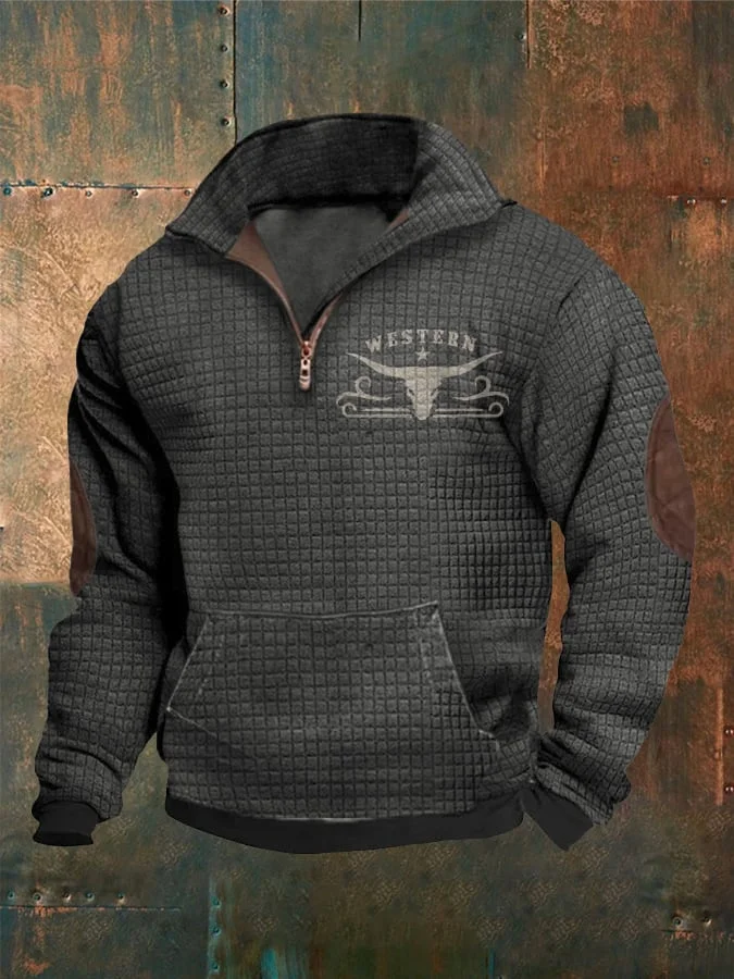 Men's Contrast Color Fur Collar Zipper Casual Sweatshirt