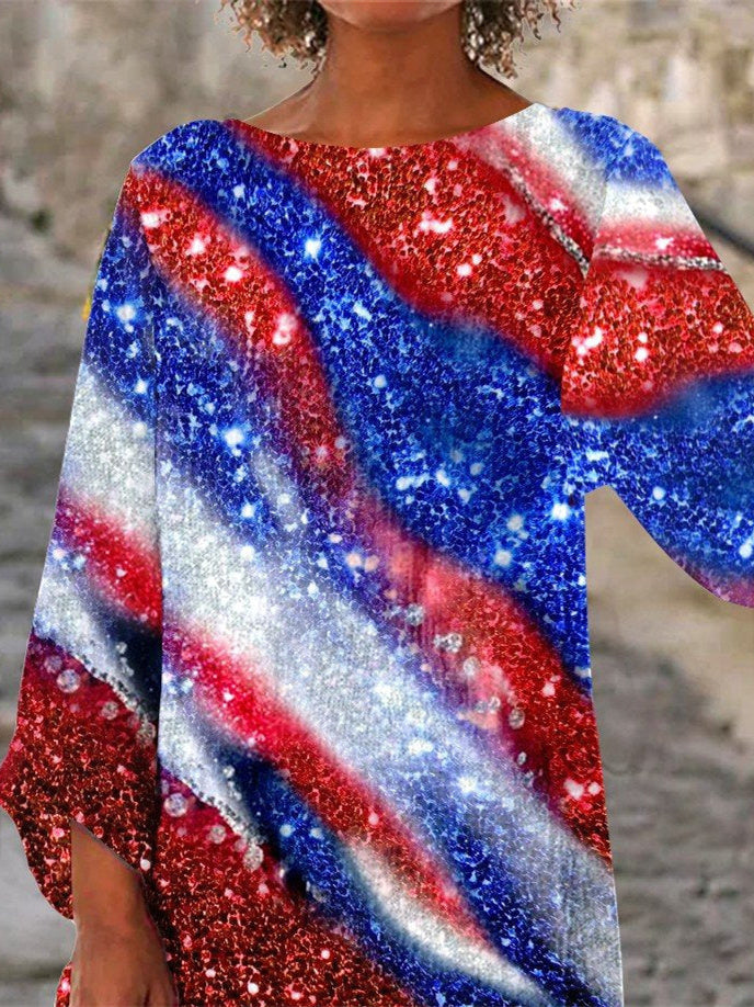 Women Asymmetrical 3/4 Sleeve Scoop Neck Gradient Printed Top