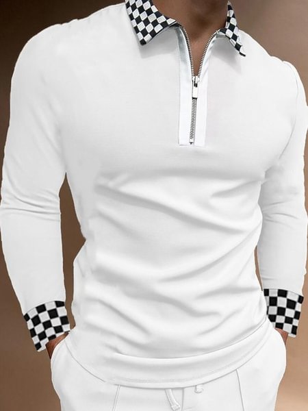 New Men's Long-sleeved Polo Shirts Fashion Printing T Shirts Zipper Lapel Men's T-Shirts Tops - BlackFridayBuys