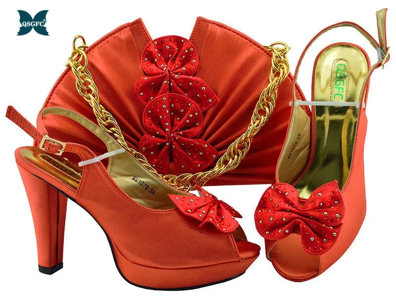 Newest Autumn Italian design Ladies Shoes with Matching Bag High Quality African Nigeria Shoe and Bag set in Yellow Color