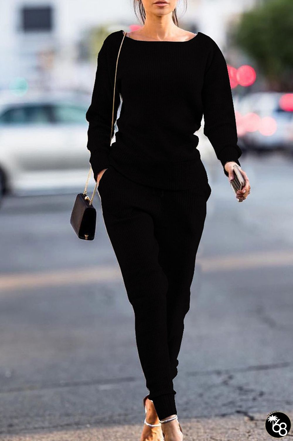 Black Trendy Pockets Blending Two-piece Pants Set | 168DEAL