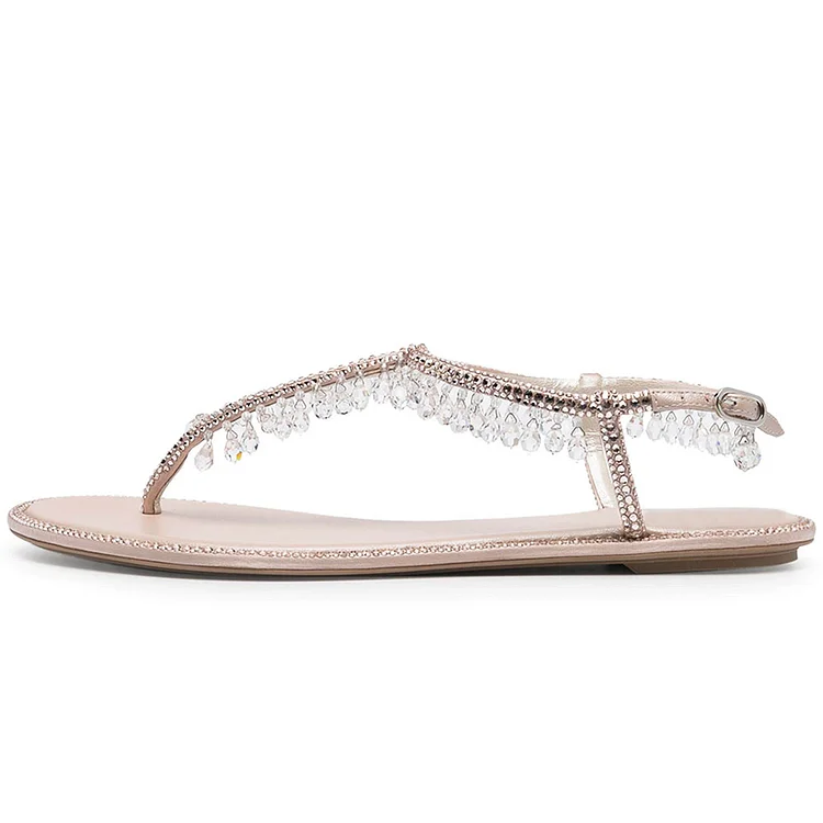 Nude Faux Crystal and Rhinestone Chandelier Thong Sandals |FSJ Shoes