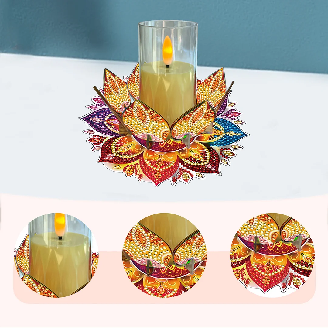 Mandala Lotus-H Acrylic DIY Diamond Painting Candle Holders Without Candles Crystal Painting Tealight Candle Stand Table Centerpiece for Adults Beginners Home Party Decor