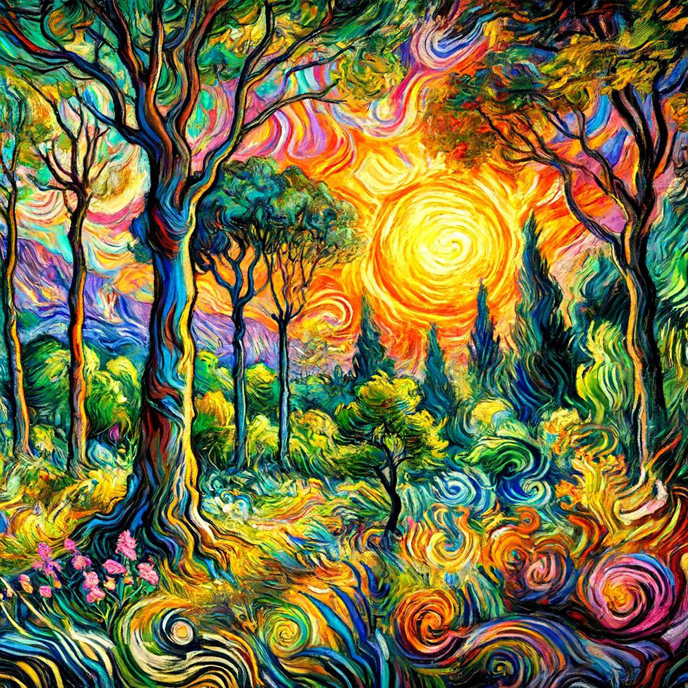 Landscape Painting Sunrise Forest 40*40cm(canvas) full round drill diamond painting