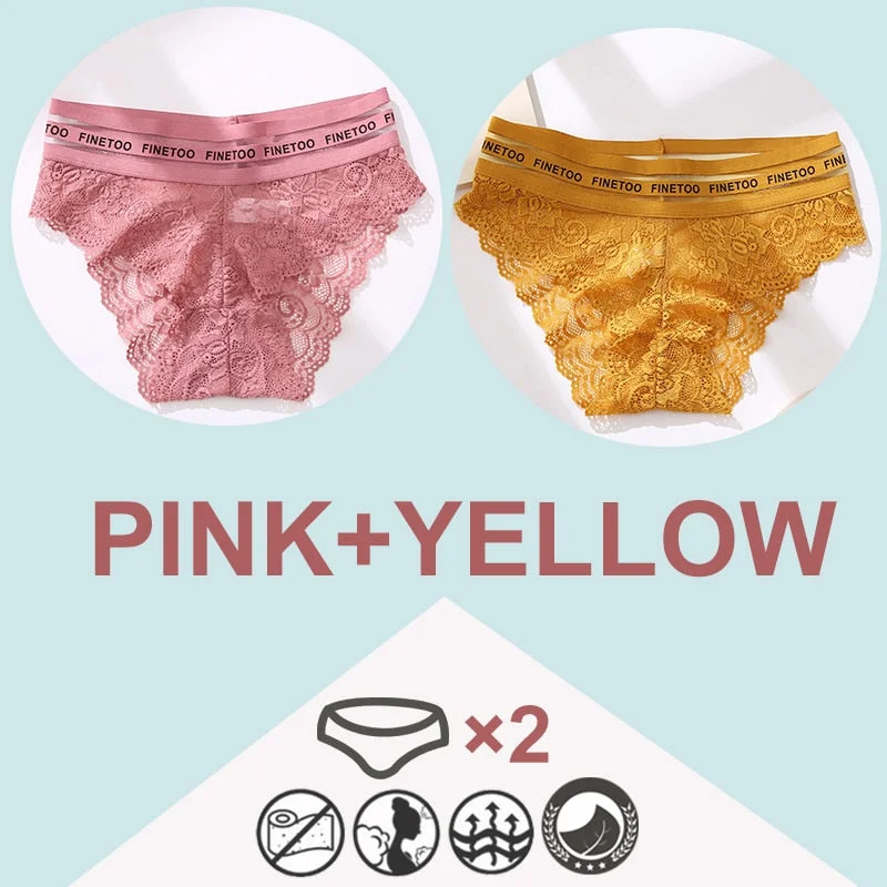 FINETOO 2PCS/Set High Waist Women Panties Sexy Lace Underwear Woman Lace Pantys Mesh Floral Lingerie Female Seamless Briefs L-XL