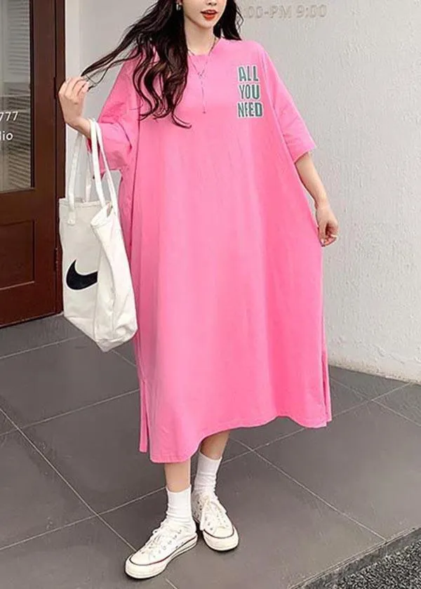 DIY Rose Graphic side open Long Summer Cotton Dress