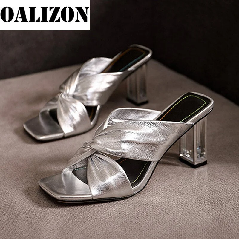 Female Summer New Fashion Open Toe Women Sandals High Chunky Heels Pumps Slippers Shoes Woman Cross Mules Slides Slippers Shoes
