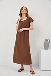 Short Sleeve Mid Length Cotton Linen Dress