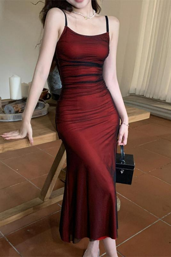 Sexy Red Spaghetti Straps Sleeveless Chiffon Prom Dress | ZT0226