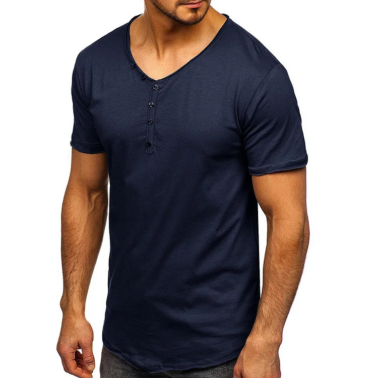 Men's V-Neck Casual Solid Color Basic T-Shirt