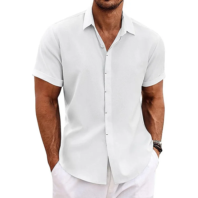 Casual Solid Short Sleeve Button Turndown Collar Shirt