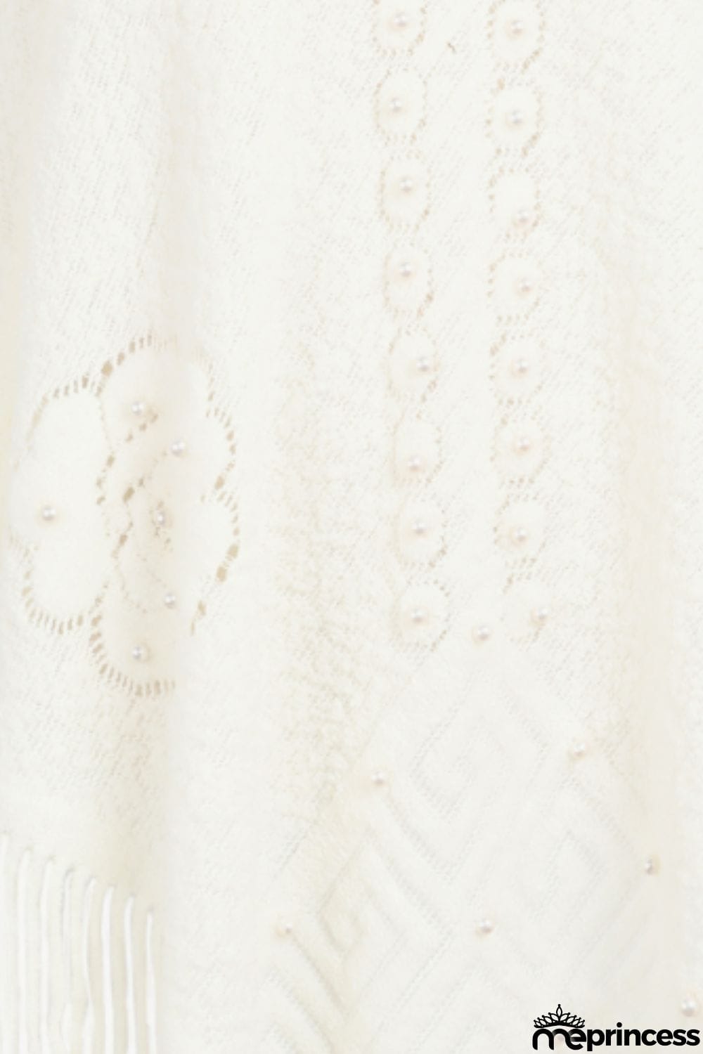 Pearl Trim Fringe Hem Poncho