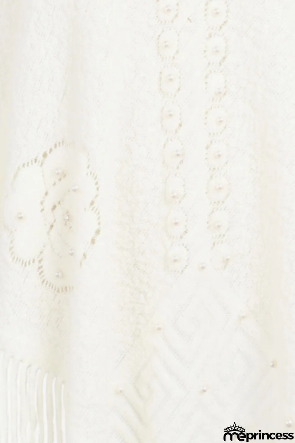 Pearl Trim Fringe Hem Poncho