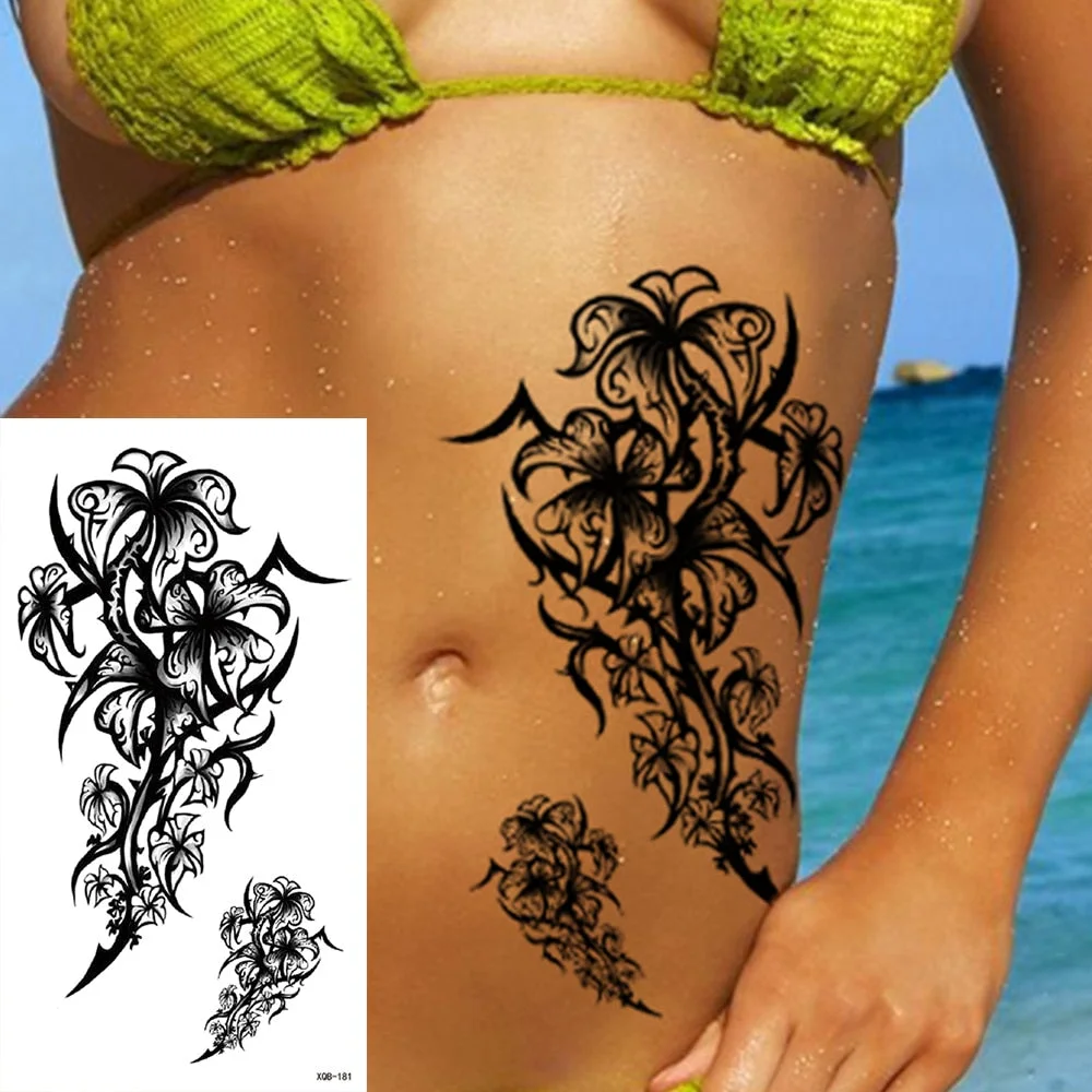 Waterproof Temporary Tattoo Sticker 3D Lace Rose Flower Tattoos Line Lotus Body Art Arm Fake Sleeve Tatoo Women Men