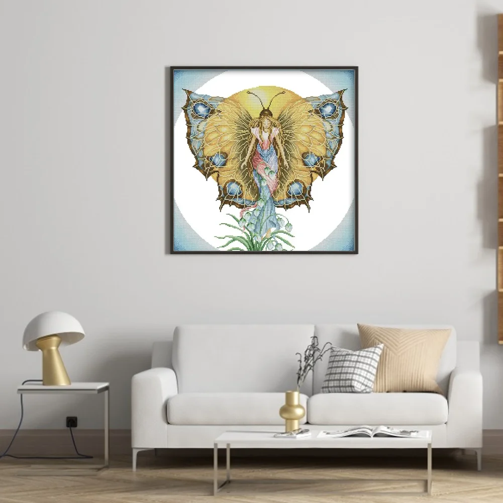 DIY Stamped Cross Stitch 14CT Partial Embroidery 46*46cm - Butterfly Fairy