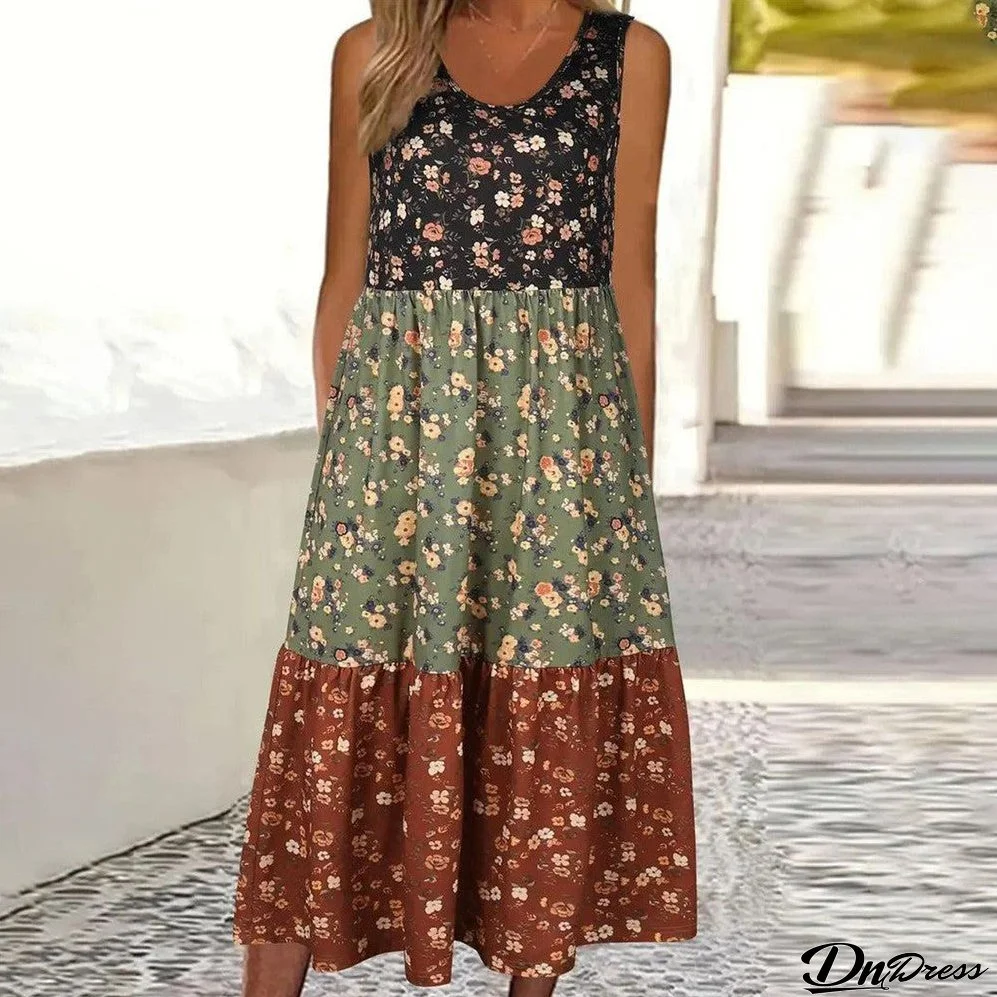Trendy Sleeveless Print Midi Dress