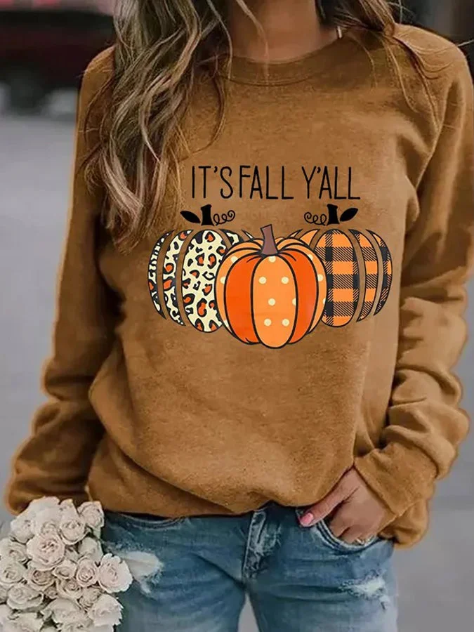 Women's Halloween IT'S FALL Y'ALL Printed Sweatshirt socialshop