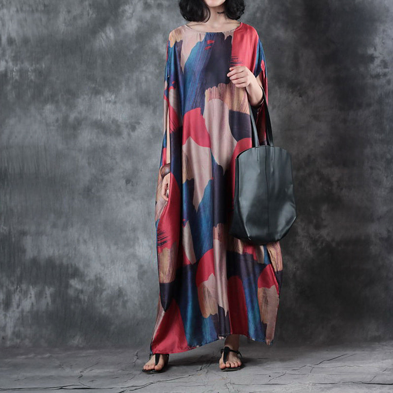 VCSHOES print maxi dresses o neck short sleeve summer dress baggy dresses bridesmaid dress