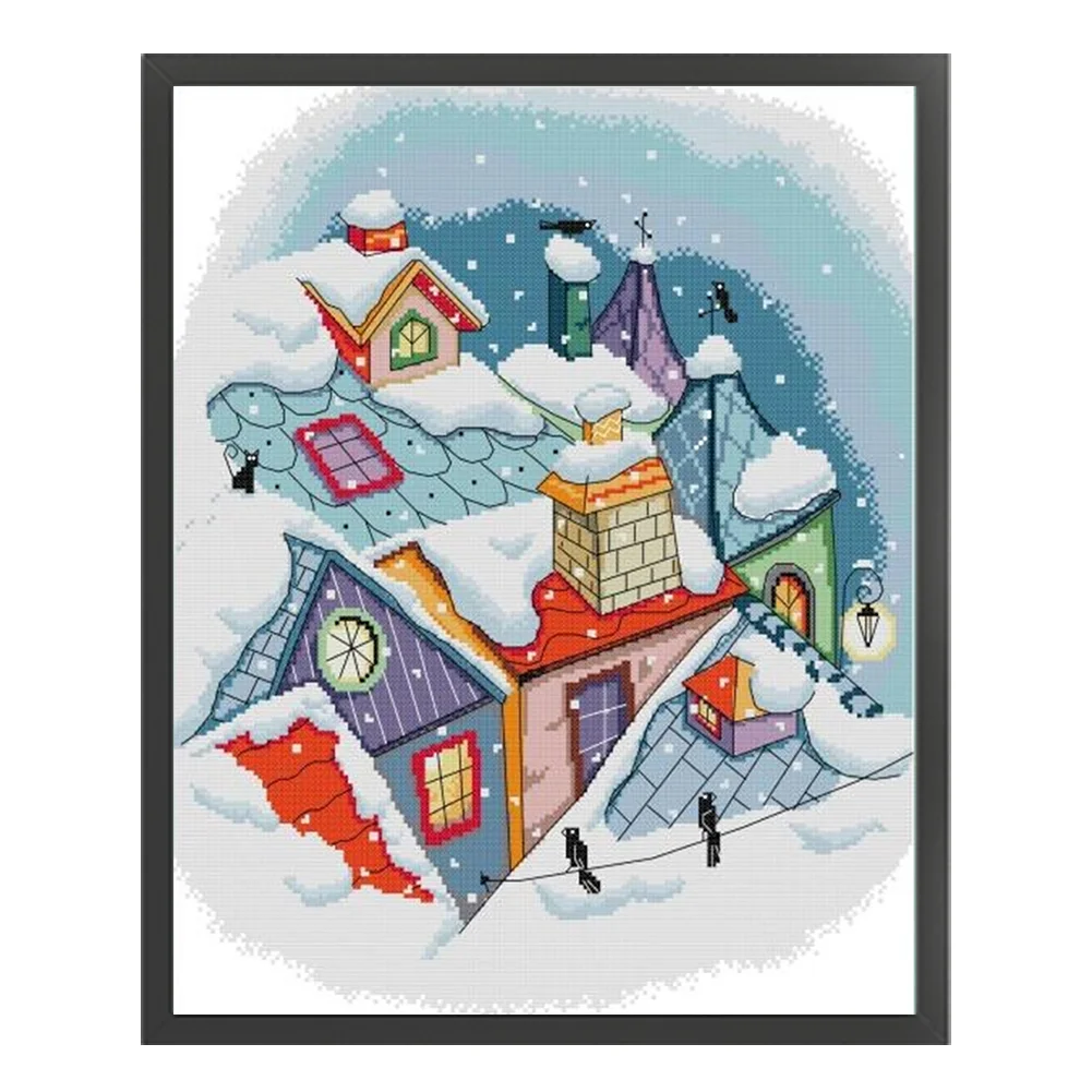 DIY Stamped Cross Stitch 14CT Full Embroidery 39*46cm - Snow On The Roof